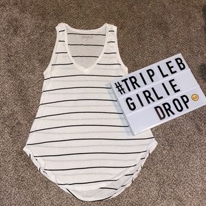 Black And White Striped High Low V-Neck Tank
